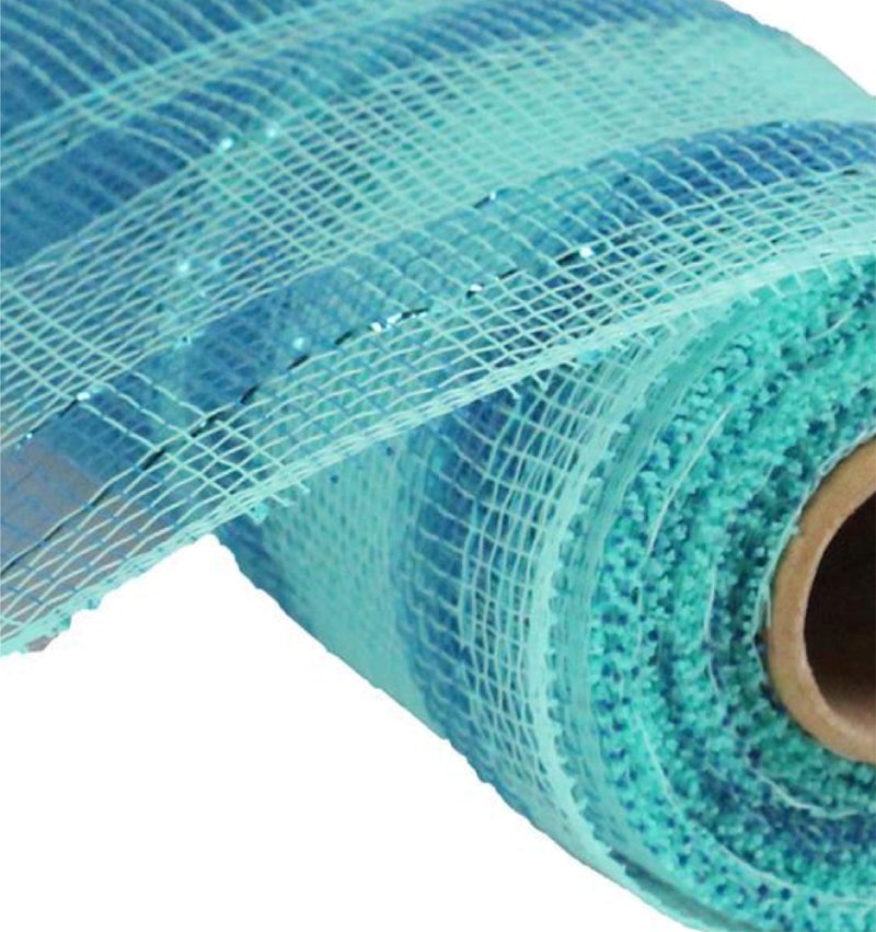 Craig Bachman Plaid Metallic Deco Poly Mesh Ribbon - 10 inch x 30 feet (Aqua, Turquoise) - Image 2